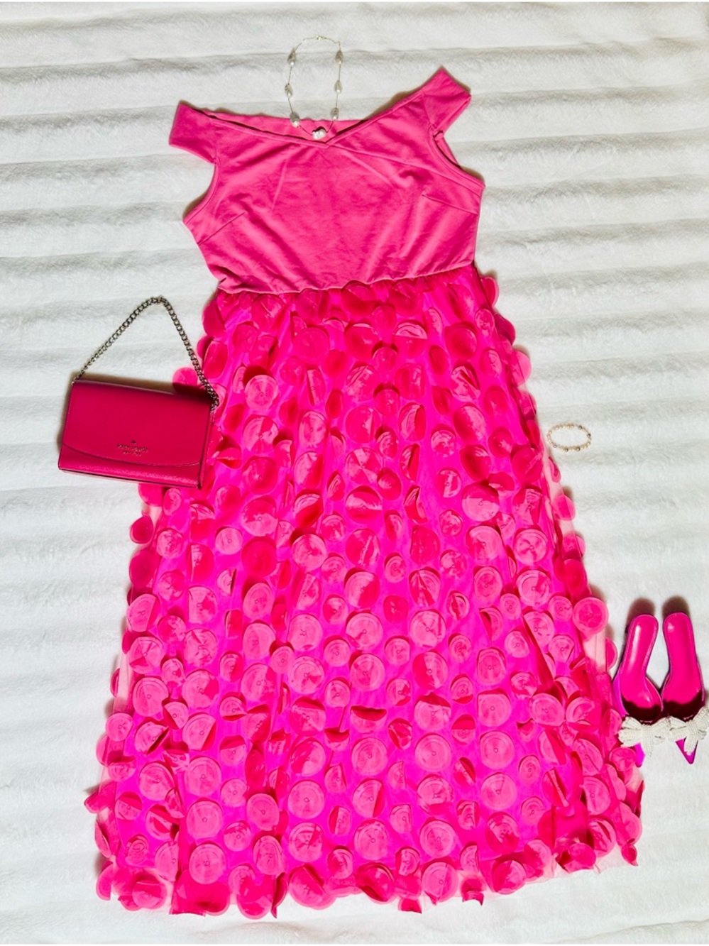 Bright Hot Pink Party Dress with Textured Petal Skirt